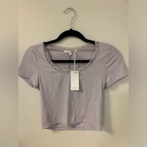 Lavender Antistar Cropped Shirt with Lace Collar